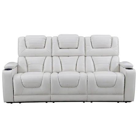 Contemporary Power Reclining Sofa with Power Tilt Headrests, Drop Down Table, Power Outlets